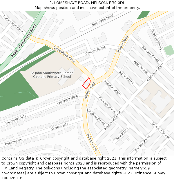 1, LOMESHAYE ROAD, NELSON, BB9 0DL: Location map and indicative extent of plot