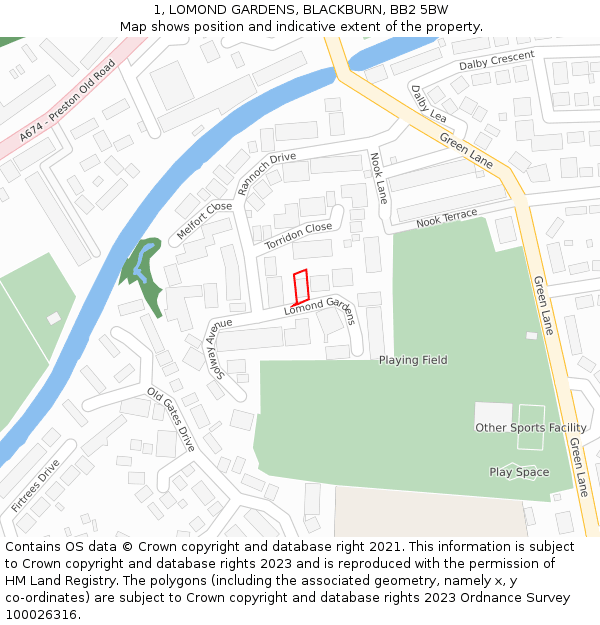 1, LOMOND GARDENS, BLACKBURN, BB2 5BW: Location map and indicative extent of plot