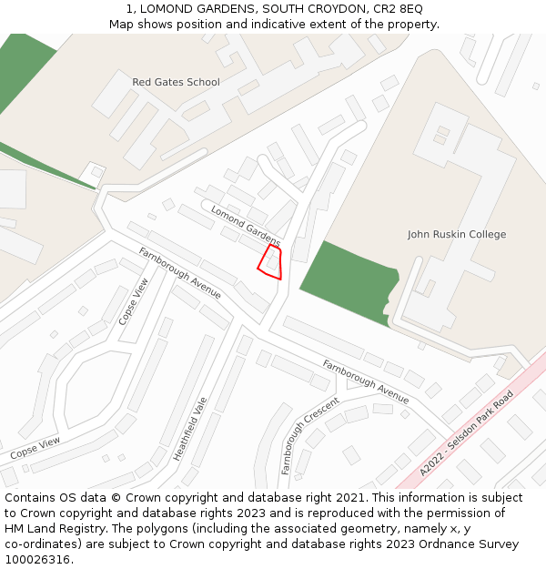 1, LOMOND GARDENS, SOUTH CROYDON, CR2 8EQ: Location map and indicative extent of plot