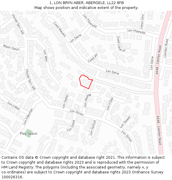 1, LON BRYN ABER, ABERGELE, LL22 8FB: Location map and indicative extent of plot