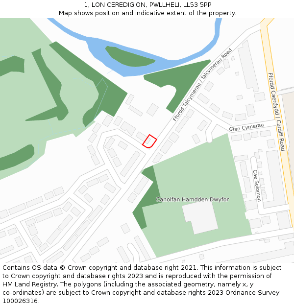 1, LON CEREDIGION, PWLLHELI, LL53 5PP: Location map and indicative extent of plot