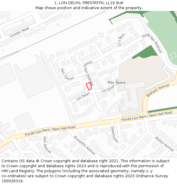 1, LON DELYN, PRESTATYN, LL19 9LW: Location map and indicative extent of plot