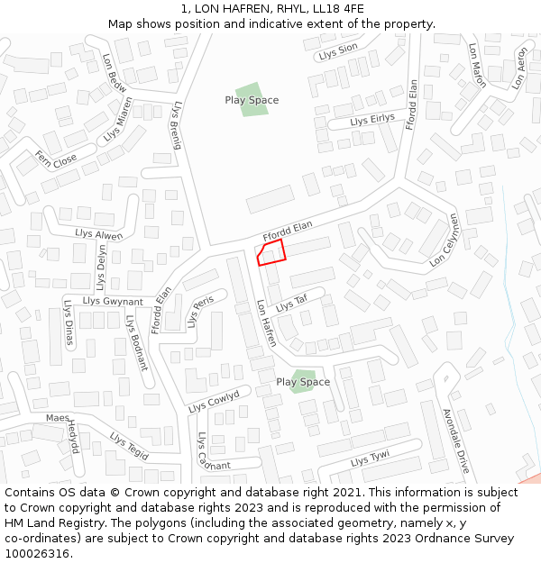 1, LON HAFREN, RHYL, LL18 4FE: Location map and indicative extent of plot