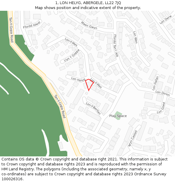 1, LON HELYG, ABERGELE, LL22 7JQ: Location map and indicative extent of plot