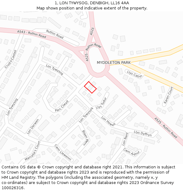 1, LON TYWYSOG, DENBIGH, LL16 4AA: Location map and indicative extent of plot