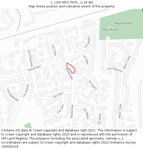 1, LON WEN, RHYL, LL18 4JG: Location map and indicative extent of plot