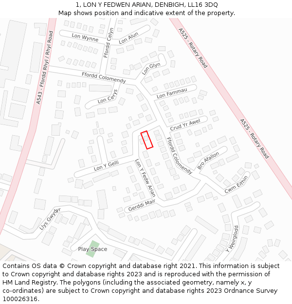 1, LON Y FEDWEN ARIAN, DENBIGH, LL16 3DQ: Location map and indicative extent of plot