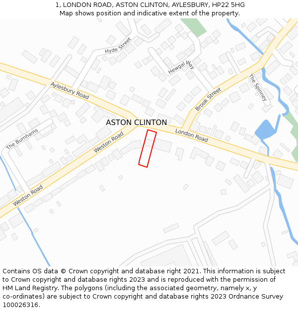 1, LONDON ROAD, ASTON CLINTON, AYLESBURY, HP22 5HG: Location map and indicative extent of plot