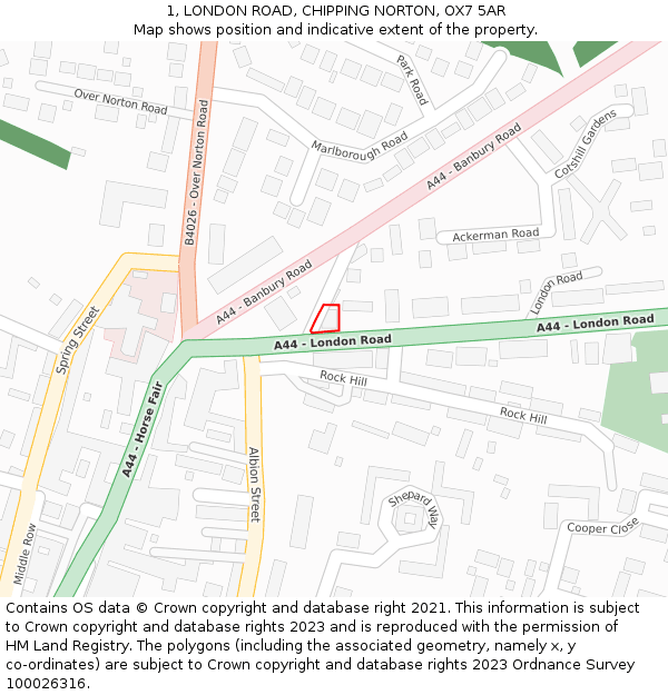 1, LONDON ROAD, CHIPPING NORTON, OX7 5AR: Location map and indicative extent of plot