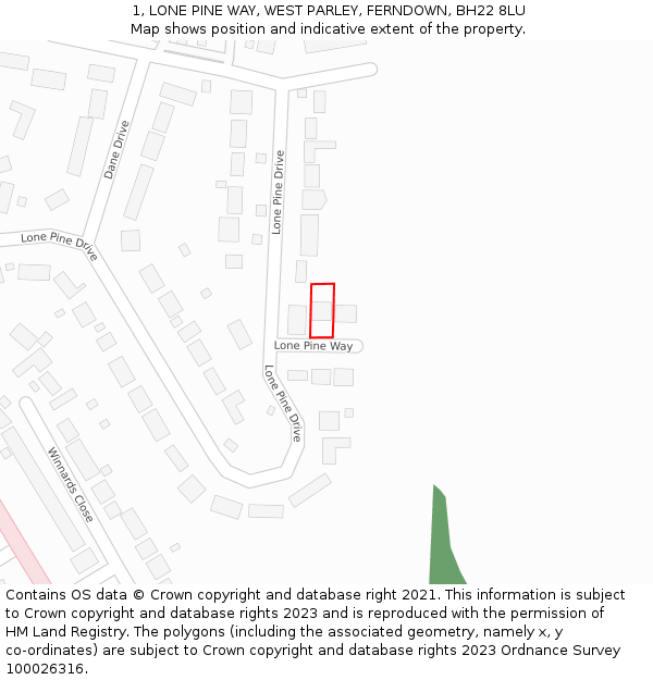 1, LONE PINE WAY, WEST PARLEY, FERNDOWN, BH22 8LU: Location map and indicative extent of plot