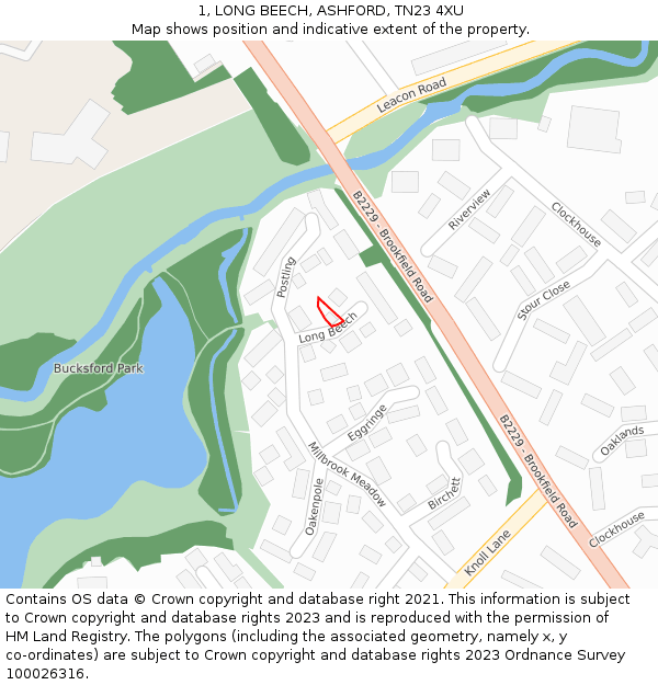 1, LONG BEECH, ASHFORD, TN23 4XU: Location map and indicative extent of plot