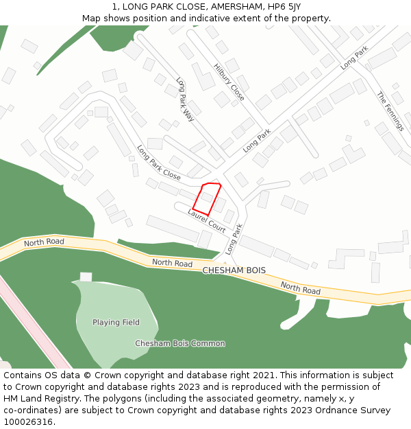 1, LONG PARK CLOSE, AMERSHAM, HP6 5JY: Location map and indicative extent of plot