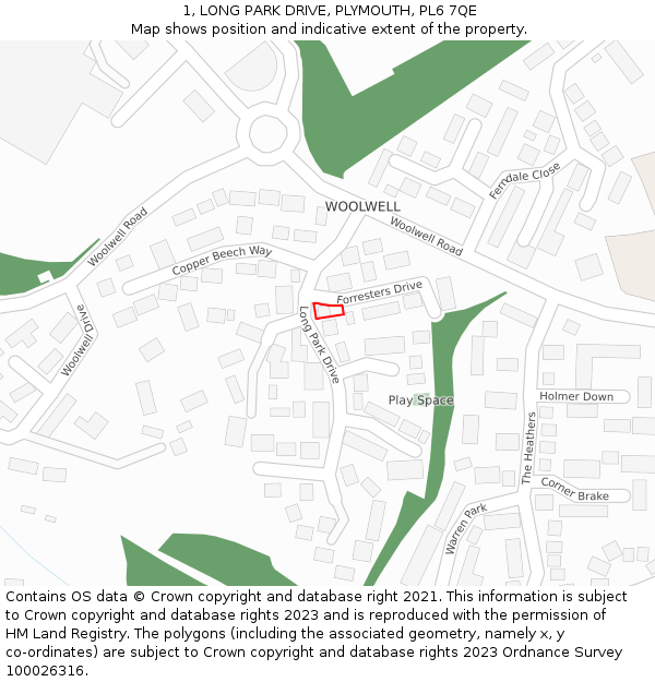 1, LONG PARK DRIVE, PLYMOUTH, PL6 7QE: Location map and indicative extent of plot