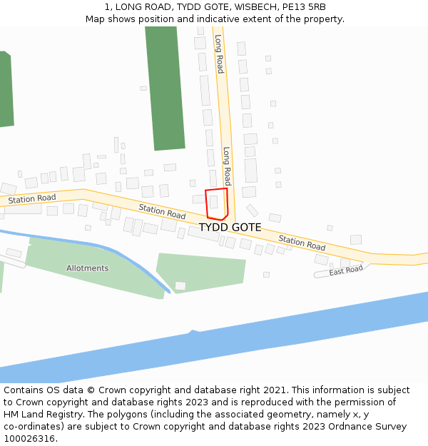 1, LONG ROAD, TYDD GOTE, WISBECH, PE13 5RB: Location map and indicative extent of plot