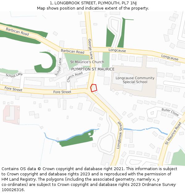 1, LONGBROOK STREET, PLYMOUTH, PL7 1NJ: Location map and indicative extent of plot