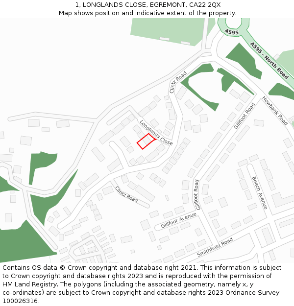 1, LONGLANDS CLOSE, EGREMONT, CA22 2QX: Location map and indicative extent of plot