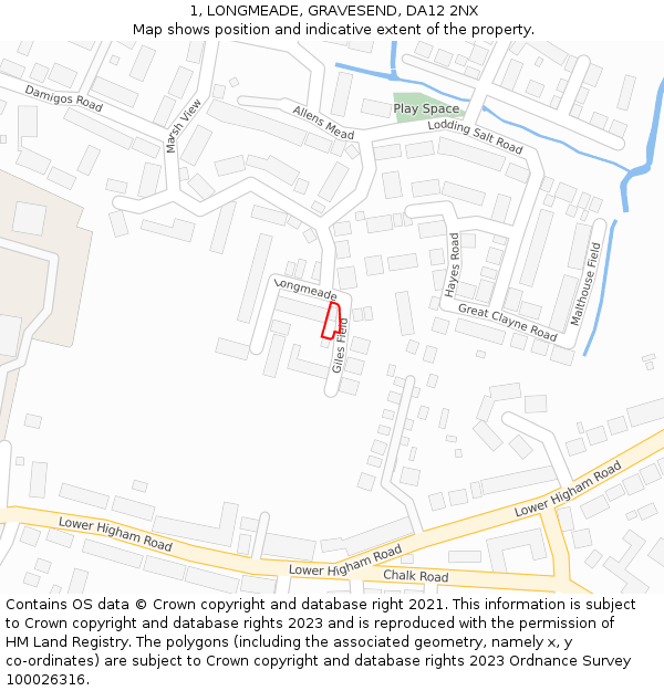 1, LONGMEADE, GRAVESEND, DA12 2NX: Location map and indicative extent of plot