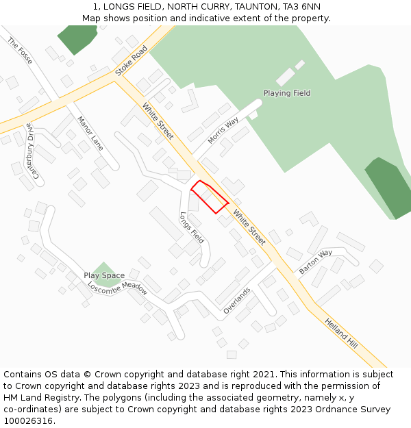 1, LONGS FIELD, NORTH CURRY, TAUNTON, TA3 6NN: Location map and indicative extent of plot