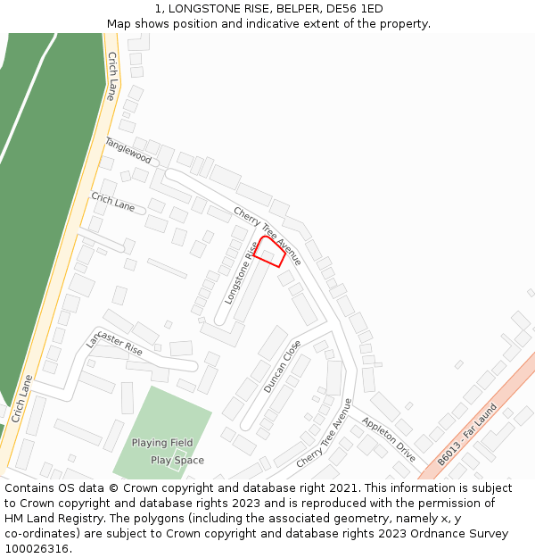 1, LONGSTONE RISE, BELPER, DE56 1ED: Location map and indicative extent of plot