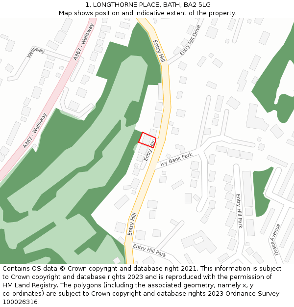 1, LONGTHORNE PLACE, BATH, BA2 5LG: Location map and indicative extent of plot