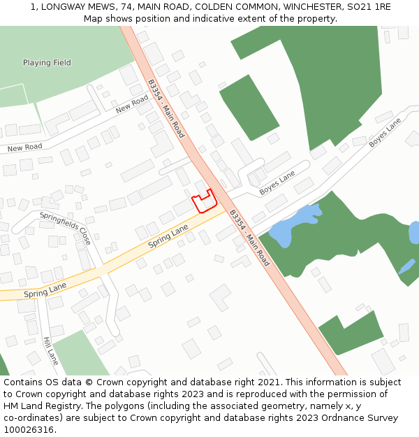 1, LONGWAY MEWS, 74, MAIN ROAD, COLDEN COMMON, WINCHESTER, SO21 1RE: Location map and indicative extent of plot