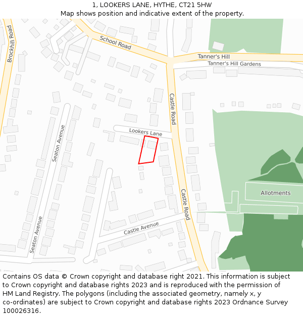 1, LOOKERS LANE, HYTHE, CT21 5HW: Location map and indicative extent of plot