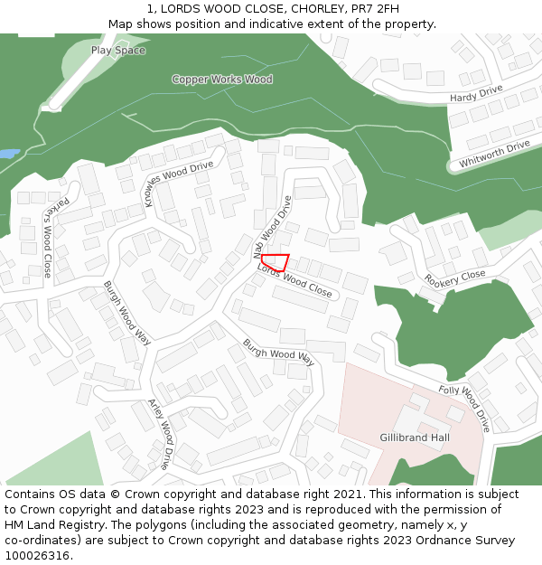 1, LORDS WOOD CLOSE, CHORLEY, PR7 2FH: Location map and indicative extent of plot