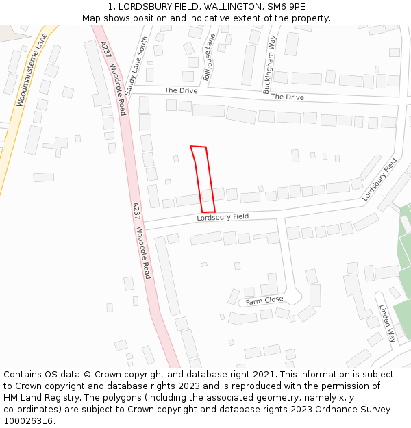 1, LORDSBURY FIELD, WALLINGTON, SM6 9PE: Location map and indicative extent of plot