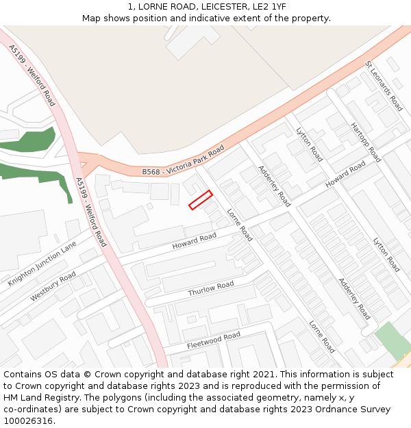 1, LORNE ROAD, LEICESTER, LE2 1YF: Location map and indicative extent of plot