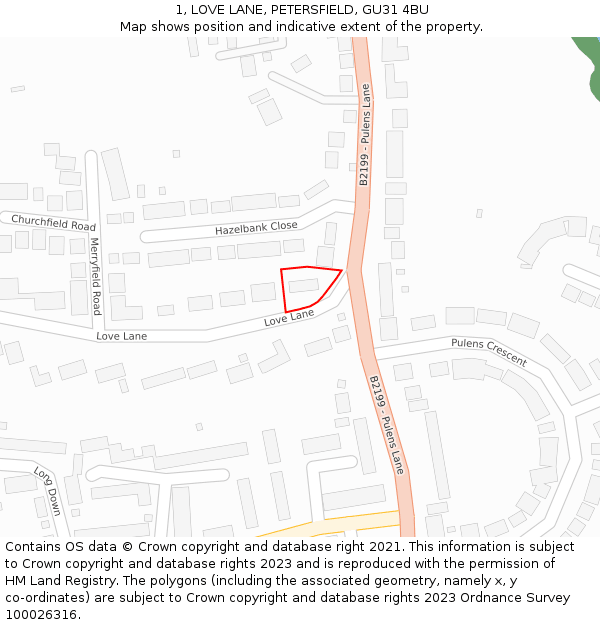 1, LOVE LANE, PETERSFIELD, GU31 4BU: Location map and indicative extent of plot