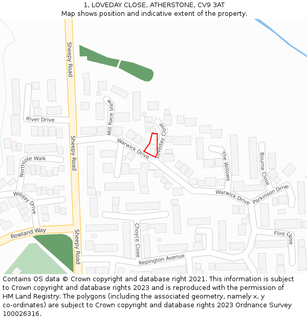 1, LOVEDAY CLOSE, ATHERSTONE, CV9 3AT: Location map and indicative extent of plot