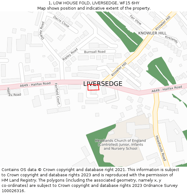 1, LOW HOUSE FOLD, LIVERSEDGE, WF15 6HY: Location map and indicative extent of plot