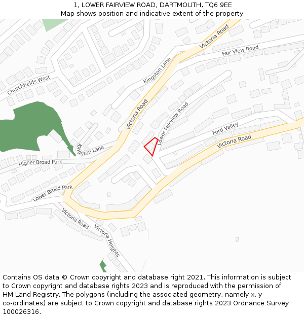 1, LOWER FAIRVIEW ROAD, DARTMOUTH, TQ6 9EE: Location map and indicative extent of plot