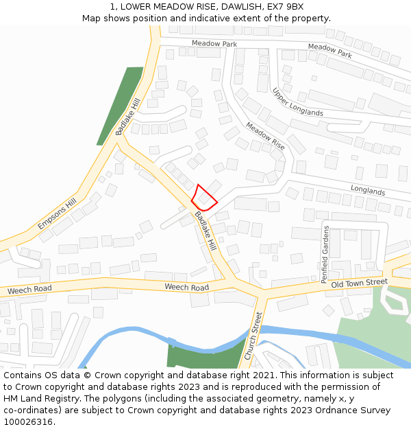 1, LOWER MEADOW RISE, DAWLISH, EX7 9BX: Location map and indicative extent of plot