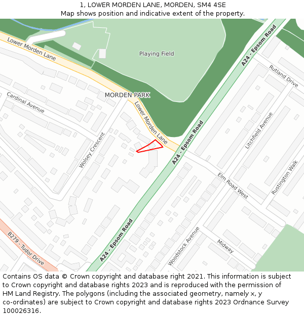 1, LOWER MORDEN LANE, MORDEN, SM4 4SE: Location map and indicative extent of plot