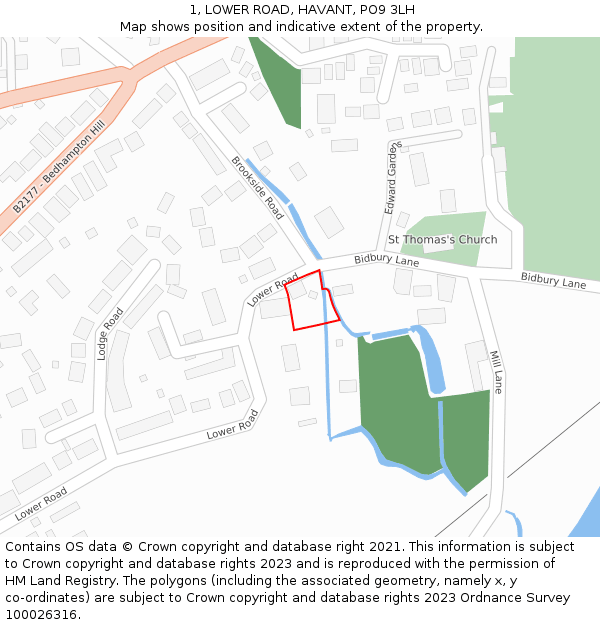 1, LOWER ROAD, HAVANT, PO9 3LH: Location map and indicative extent of plot