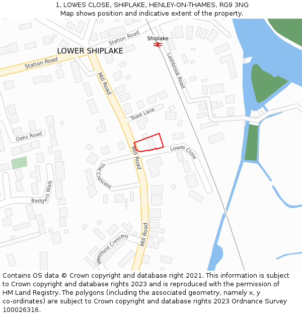 1, LOWES CLOSE, SHIPLAKE, HENLEY-ON-THAMES, RG9 3NG: Location map and indicative extent of plot