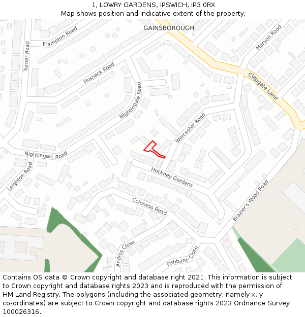 1, LOWRY GARDENS, IPSWICH, IP3 0RX: Location map and indicative extent of plot