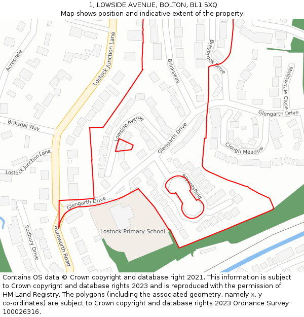 1, LOWSIDE AVENUE, BOLTON, BL1 5XQ: Location map and indicative extent of plot