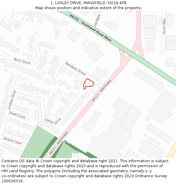 1, LOXLEY DRIVE, MANSFIELD, NG18 4FB: Location map and indicative extent of plot