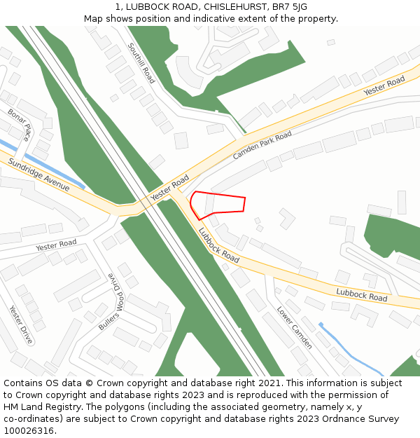 1, LUBBOCK ROAD, CHISLEHURST, BR7 5JG: Location map and indicative extent of plot