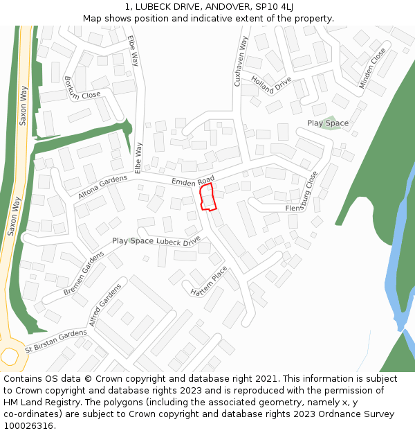 1, LUBECK DRIVE, ANDOVER, SP10 4LJ: Location map and indicative extent of plot