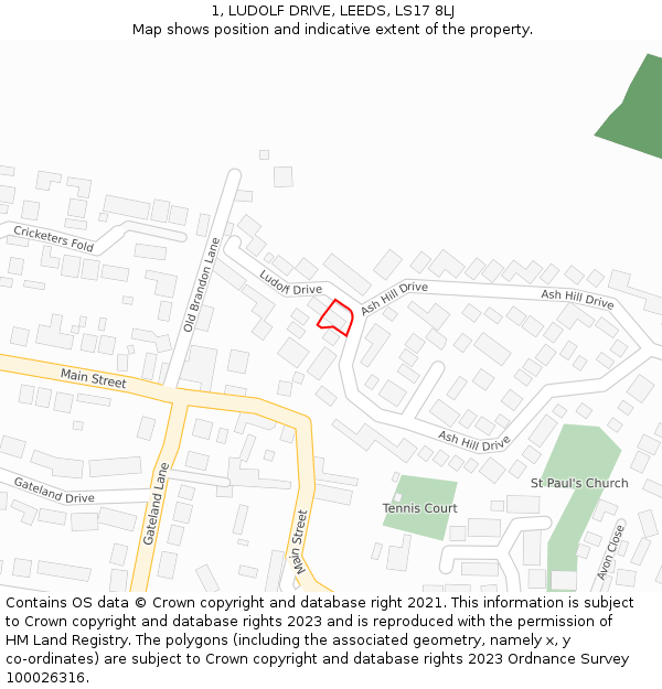 1, LUDOLF DRIVE, LEEDS, LS17 8LJ: Location map and indicative extent of plot