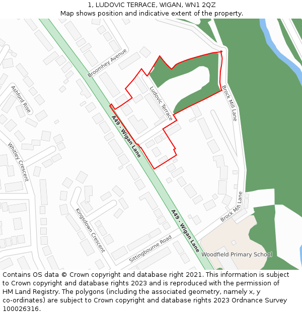 1, LUDOVIC TERRACE, WIGAN, WN1 2QZ: Location map and indicative extent of plot