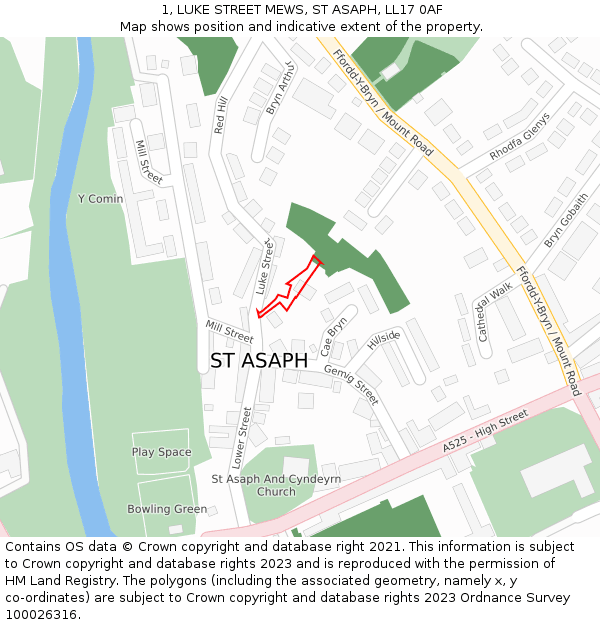 1, LUKE STREET MEWS, ST ASAPH, LL17 0AF: Location map and indicative extent of plot