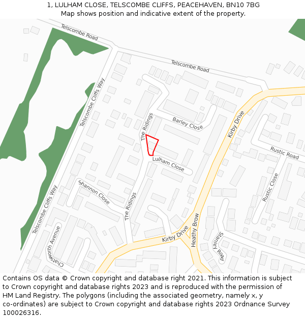 1, LULHAM CLOSE, TELSCOMBE CLIFFS, PEACEHAVEN, BN10 7BG: Location map and indicative extent of plot