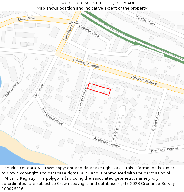 1, LULWORTH CRESCENT, POOLE, BH15 4DL: Location map and indicative extent of plot