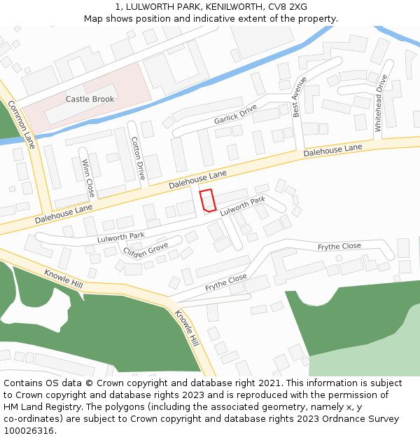 1, LULWORTH PARK, KENILWORTH, CV8 2XG: Location map and indicative extent of plot