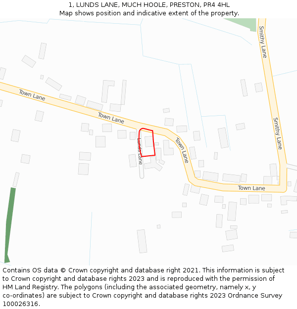 1, LUNDS LANE, MUCH HOOLE, PRESTON, PR4 4HL: Location map and indicative extent of plot