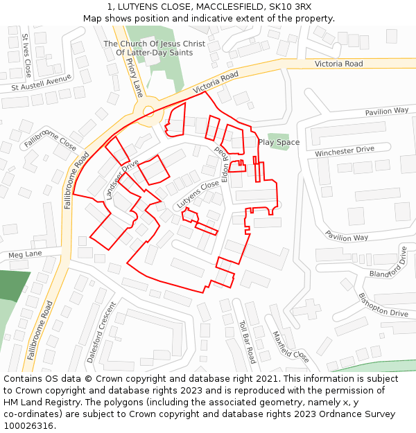 1, LUTYENS CLOSE, MACCLESFIELD, SK10 3RX: Location map and indicative extent of plot